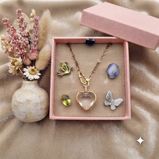 Coffret Émotion — Pendentif Doré 18K + 4 Charms Personnalisés